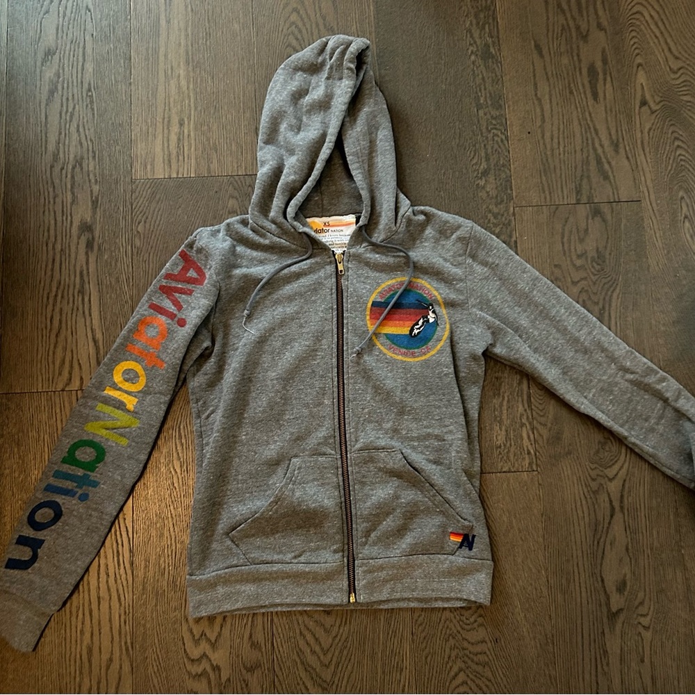 AVIATOR NATION grey logo zip hoodie